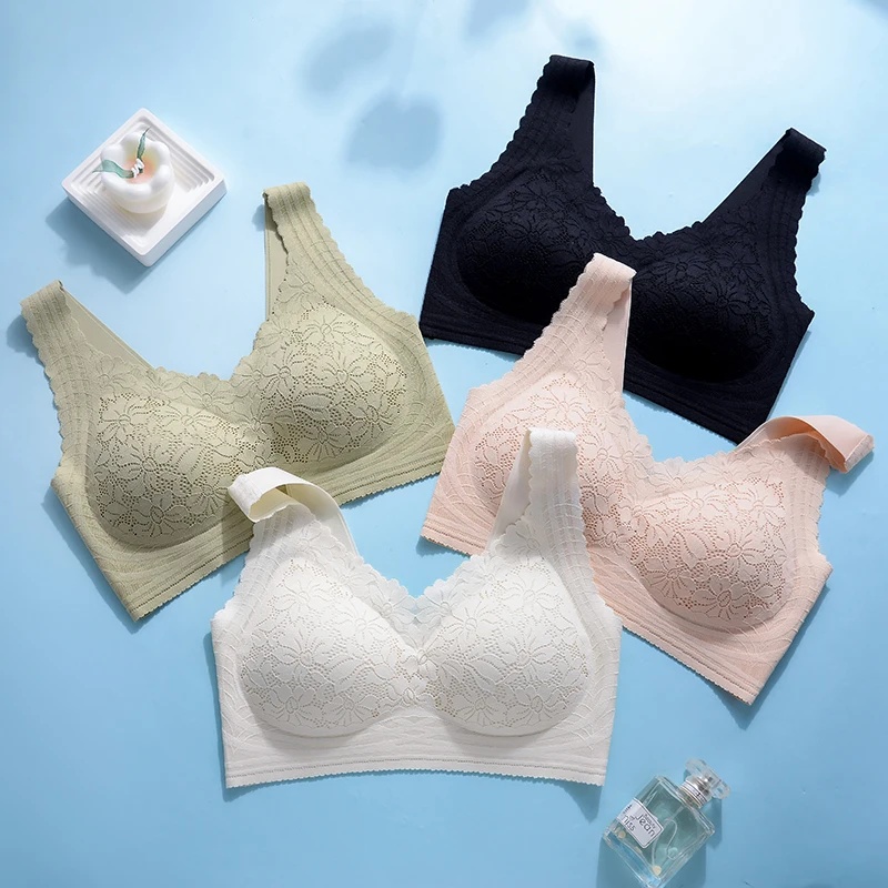 Fixed Cup Lace Seamless Lingerie Gathered Thin Vest Style Soft Support Women Bra Without Steel Rings Beautiful Back Underwear