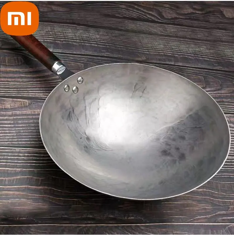 

Xiaomi Hand Forging Iron Pan Wooden Handle Pure Iron No Coating Non-stick Wok Chinese Style Iron Pot Gas Cooker 36cm