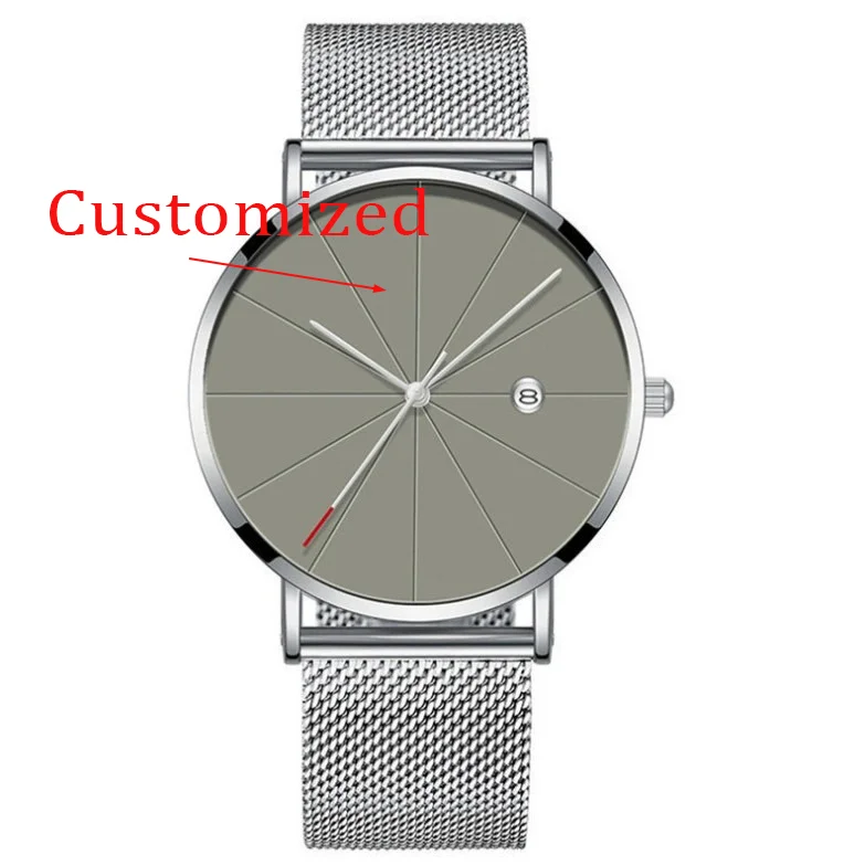 ساعة كوارتز رجالية قابلة للتخصيص 2025 بسوار تقويم من الفولاذ المقاوم للصدأ للجنسين