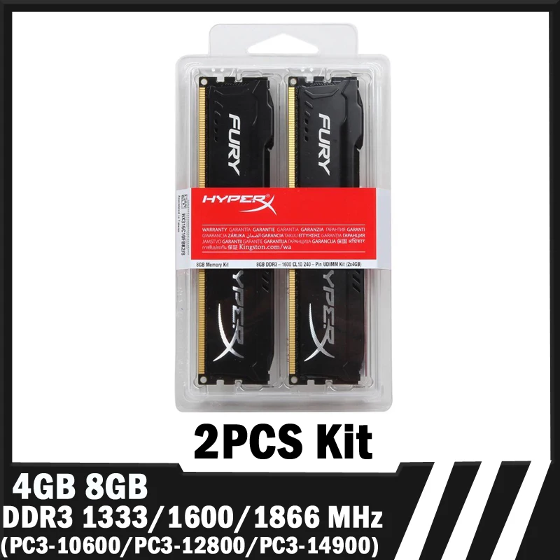 HyperX Fury Memoria DDR3 RAM 8GB 2x4GB 16GB 2x8GB Kit 1866MHz 1600MHz 1333MHz Memoria DIMM 240pin 1.5V PC3-14900 12800 10600 RAM