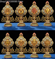 Color Painted Resin Eight Auspicious Things Statue Tibet Buddhism Aṣṭamaṅgala Sculpture Large Size