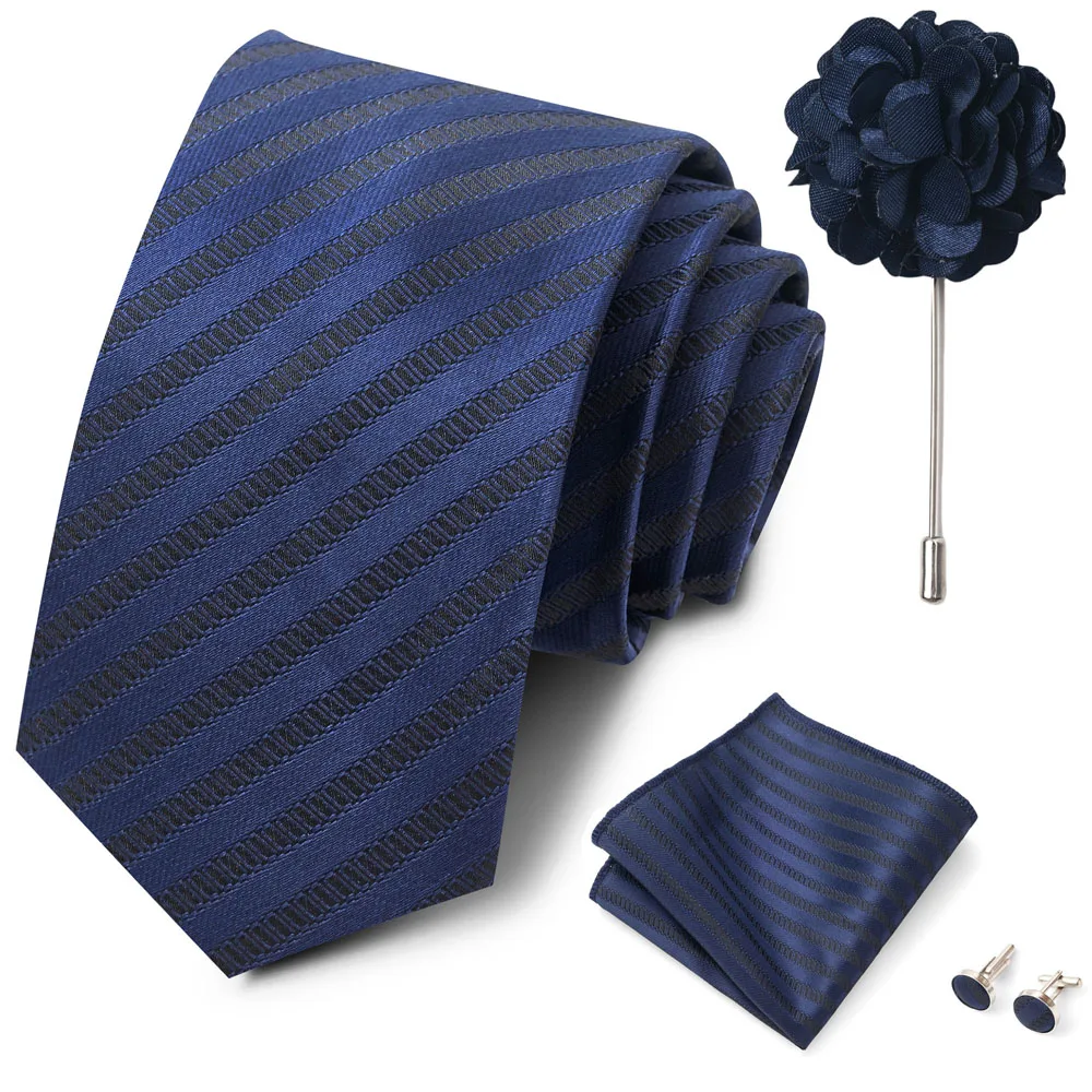 Großhandel Mode 8 cm Krawatten-Set, Krawatte, Einstecktuch, Manschettenknöpfe, Anstecknadel, Lila Paisley, Herren-Krawatten, passend als Geburtstagsgeschenk – Detail 10