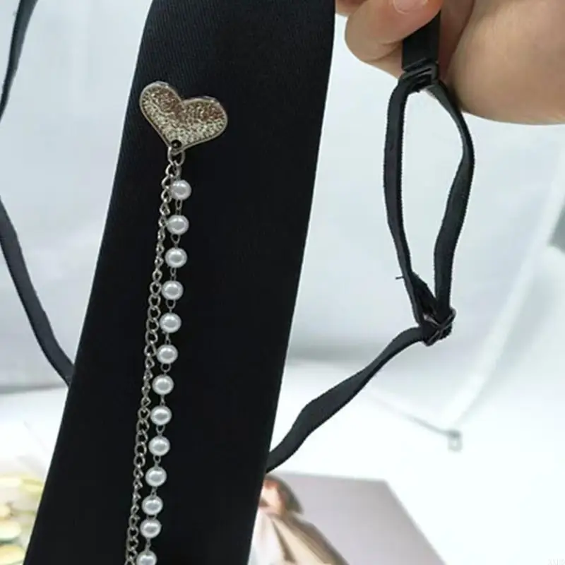 Xxfd Heart Pearls Beads Chain Pre -Taked Neck Tie для школьной формы и повседневных нарядов