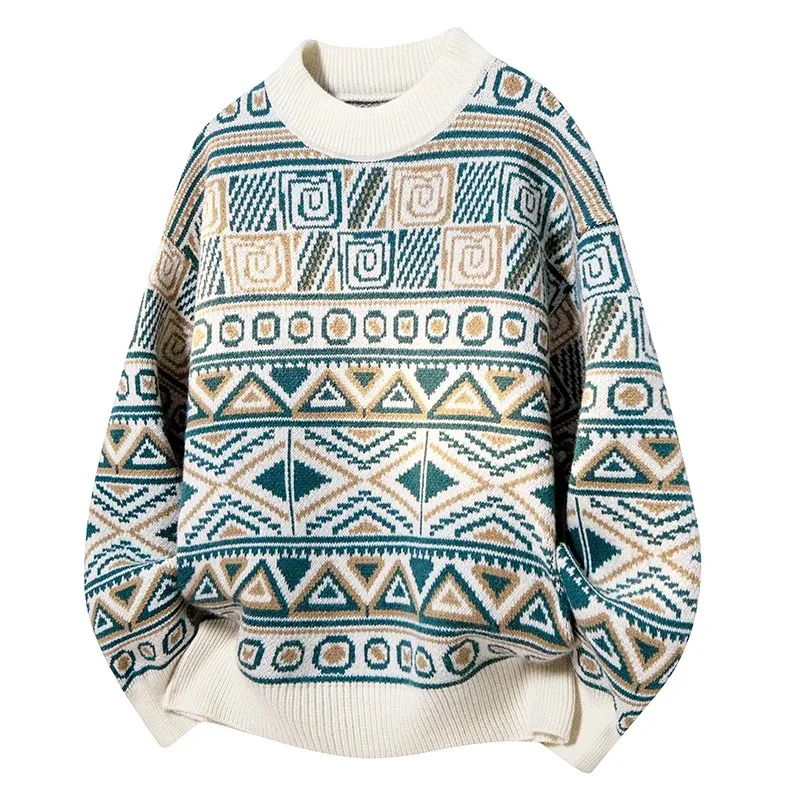 

Мужской пуловер с круглым вырезом, индивидуальный этнический стиль, утолщенный свободный корейский свитер, вязаный свитер, нижняя рубашка, топ