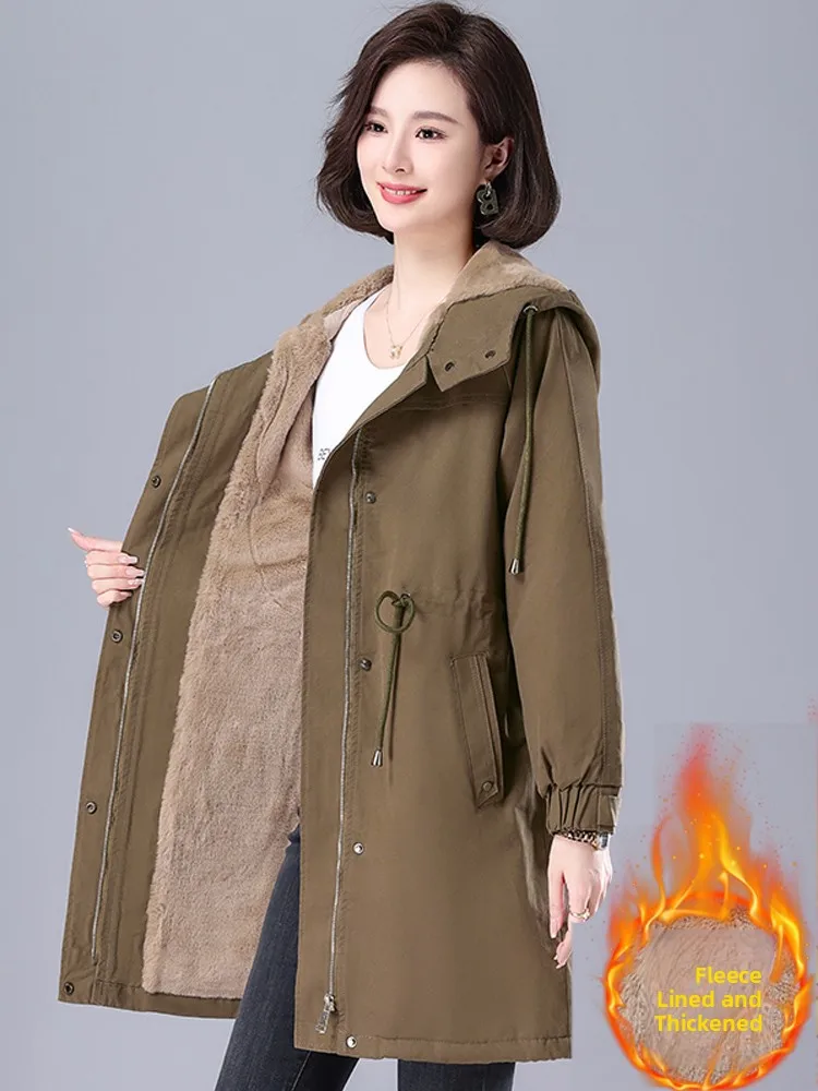 

Женская утепленная хлопковая куртка на флисовой подкладке, средней длины, с поясом на талии, осенне-зимняя, модная, для повседневной носки, на молнии