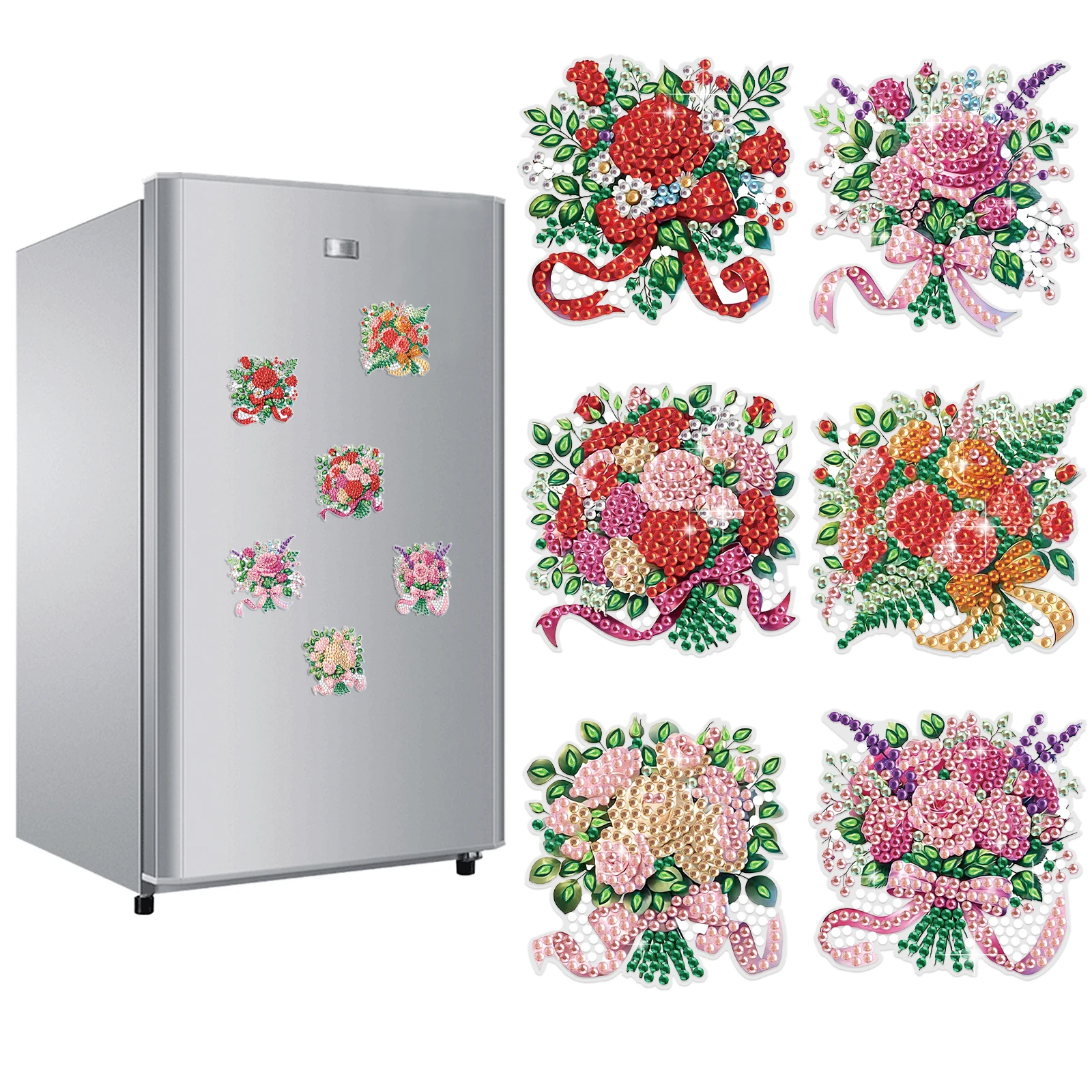 

6 шт., наборы наклеек на холодильник с алмазной живописью, красочный цветок, бриллиант специальной формы, алмазные наклейки на холодильник, художественный декор, подарок ручной работы