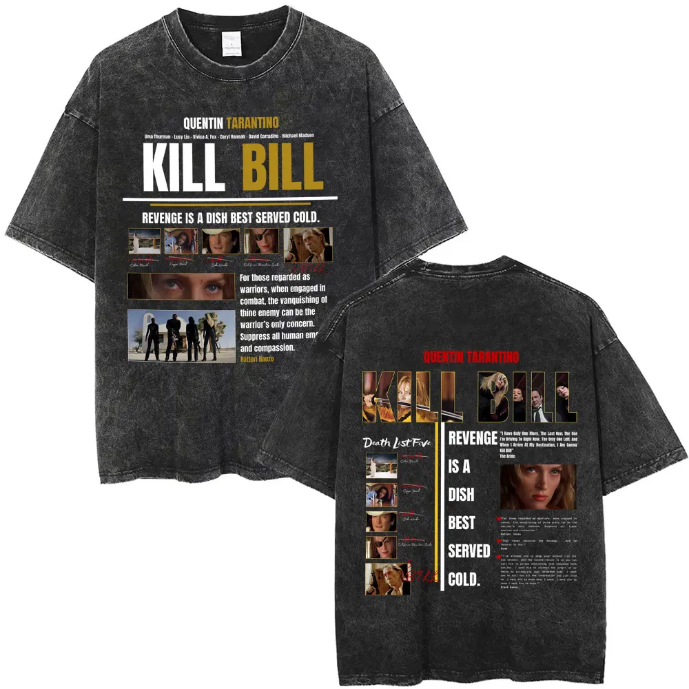Męskie Damskie Casualowe Retro Streetwearowe Koszulki Hattori Hanzo RED Swords and Sushi Kill Bill Okinawa Japonia Tarantino Vintage Washed