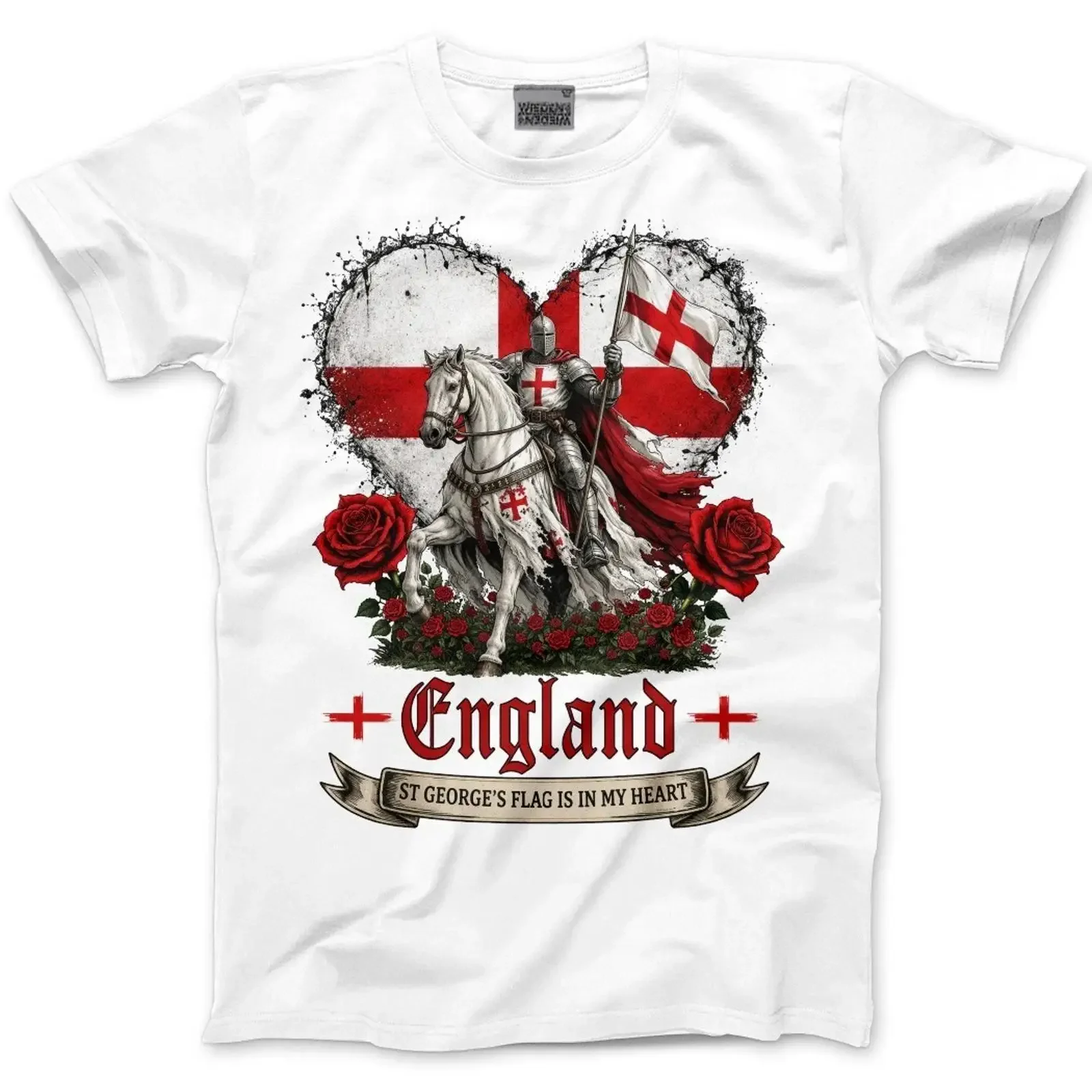England Flagge Herz T Shirt St Georges Day Top Fußball patriotisch UK vintage Washed Top For Everyday Wear Slightly Casual