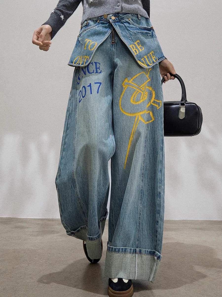REDDACHiC Dual Waist Cargo Pants for Women Skater Vintage Wash Pockets Graphic Print Wrap Baggy Jeans Boyfriend Korea Streetwear