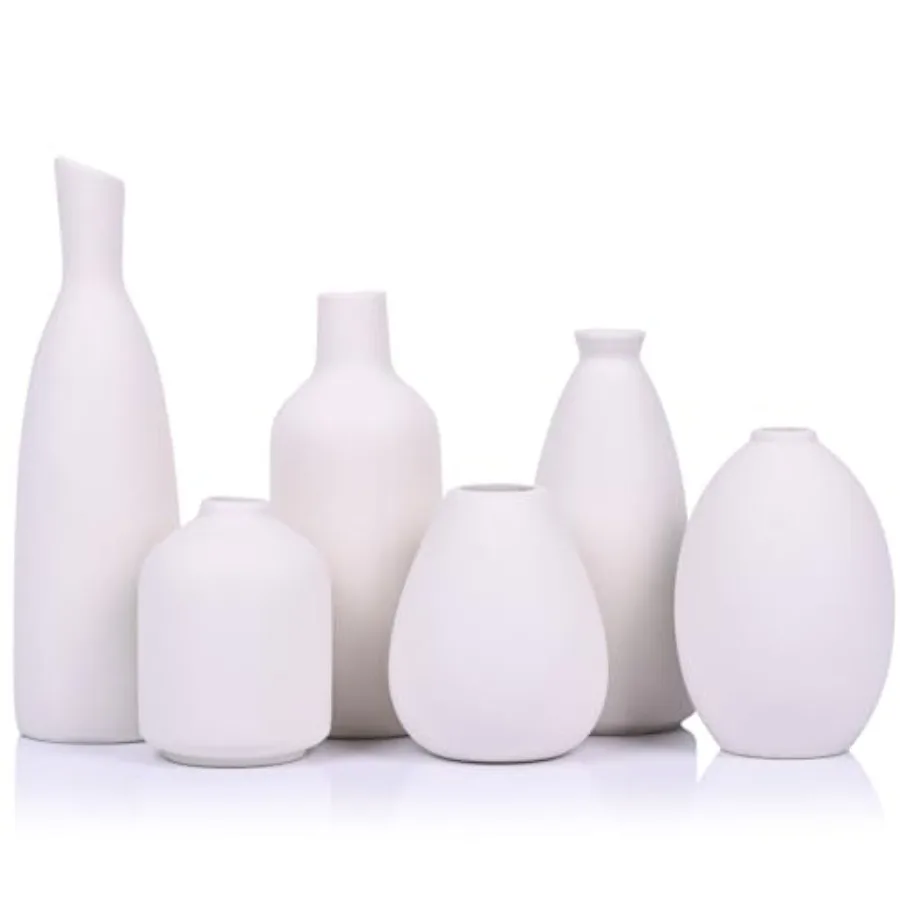 

Ceramic Vase of 6, Modern Boho Vases for Dry Flowers, Small White Vases for Decor, White Small Vases for Centerpieces in Bulk,