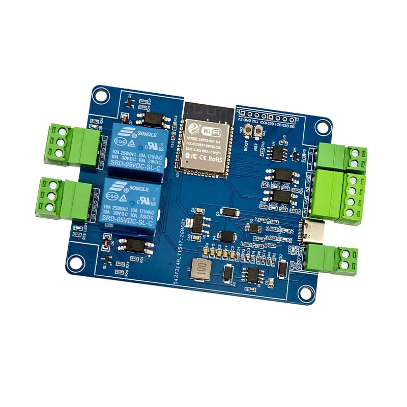 ESP32 Dual Relay Module with RS485 Modbus, 2-Channel Input/Output Opto-Isolated, WiFi + BT, Industrial Automation Controller