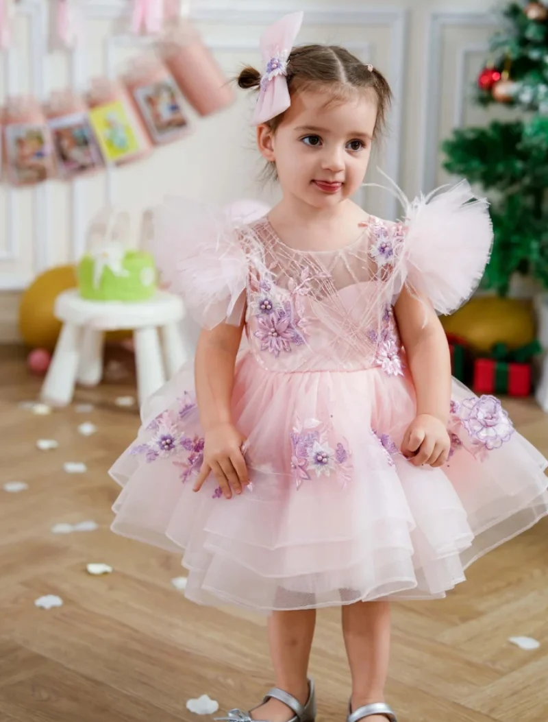 Baby Girls Dress With HeadBow Flower Girl Dress Kids Birthday Party Christmas Dresses First Communion Gown