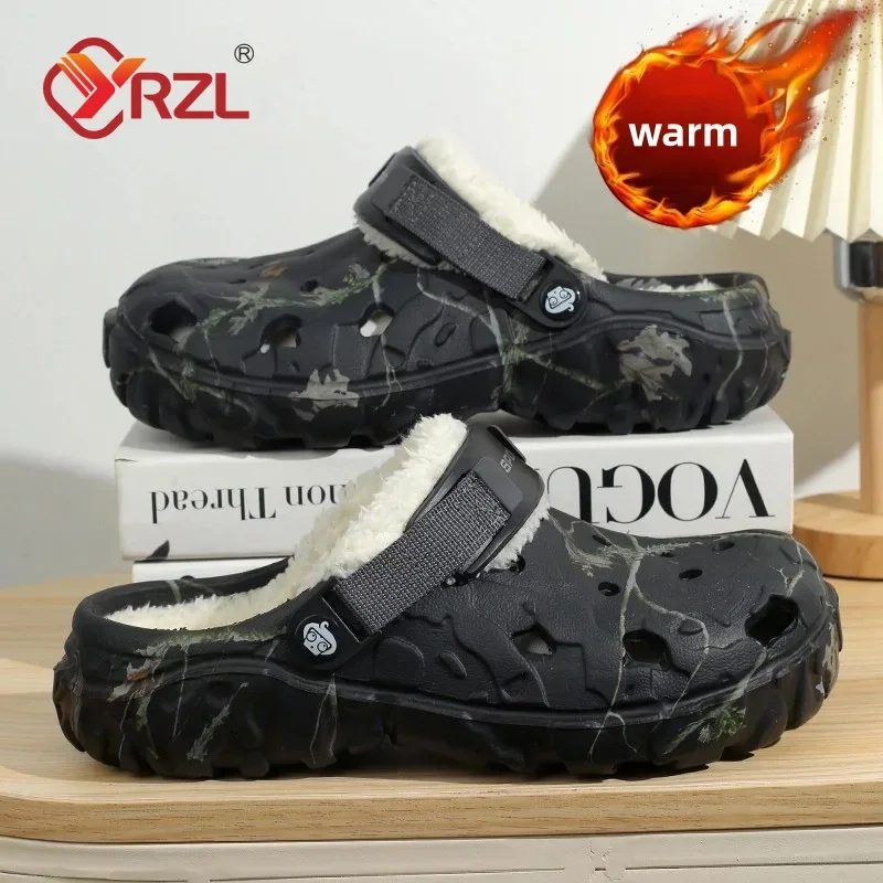 Yrzl inverno colgs chinelos masculinos sapatos de praia trabalho jardim sapato casa chinelos de pelúcia macia quarto sapatos felpudos interior ao ar