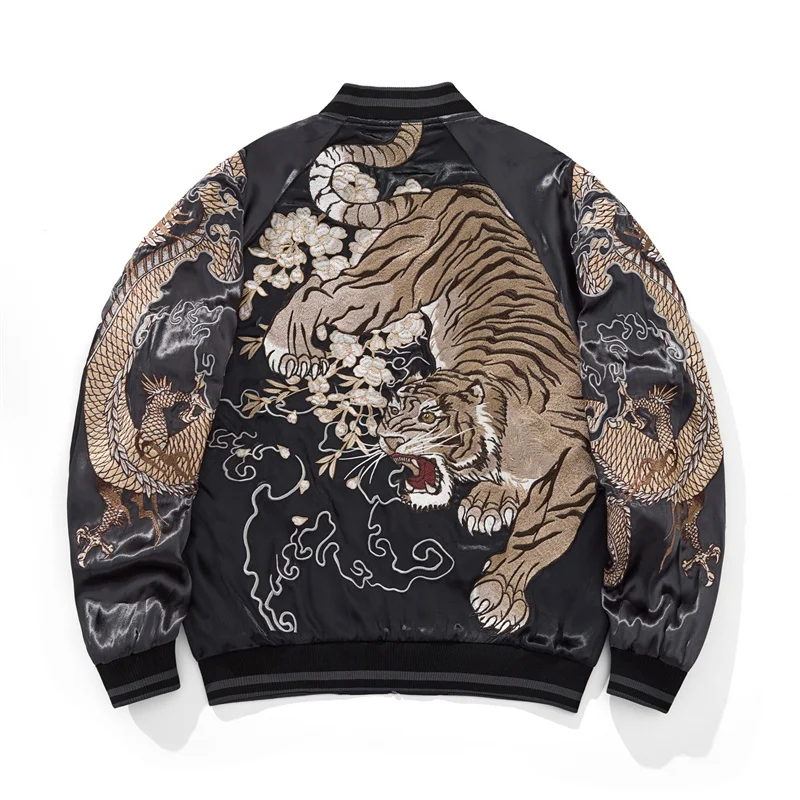 Harajuku Stand Collar Jackets For Man Heavy Embroidery Exquisite Autumn High Quality Comfortable Fit Tiger Chamarras Para Hombre