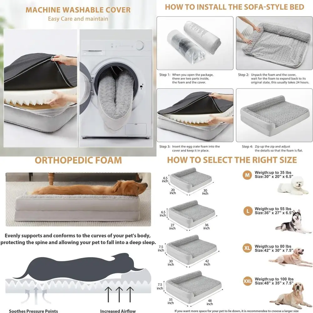 

Large Waterproof Sofa Dog Bed - Removable Cover, Nonskid Base, Ideal for Big Dogs