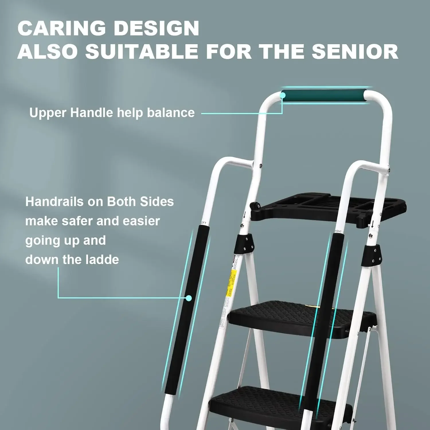 5 Step Ladder with Handrails, Folding Step Stool with Tool Platform, Sturdy& Portable Steel Ladder for Adults, 330LBS Ca