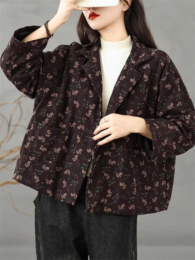 

Winter Women's Retro Floral Embroidery Suit-Collar Chinese-Style Short Cotton Jacket | Lightweight Vintage Autumn Coat G437