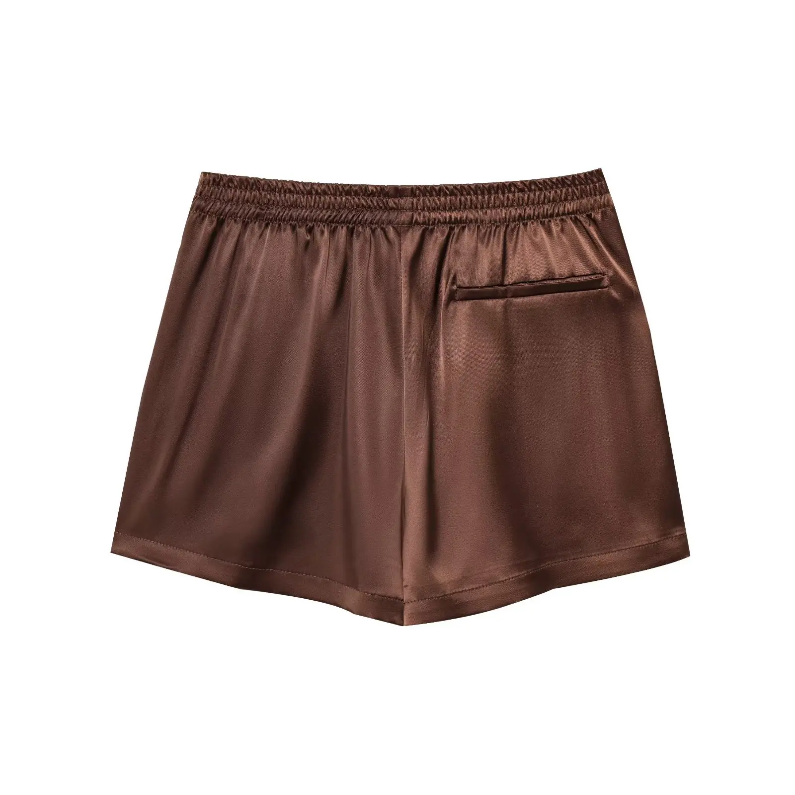 المرأة الساتان تأثير الدانتيل تقليم السراويل منتصف الخصر مرونة الخصر الجانب جيب السراويل الربيع والصيف جديد عارضة شيك السراويل