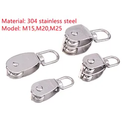 1PC 304 Stainless Steel M15 M20 M25 Single Wheel Swivel Lifting Rope Pulley Set Lifting Wheel Tools Double Pulley Block