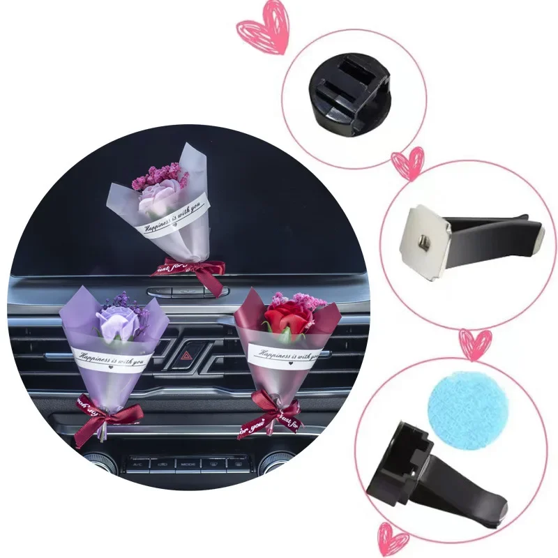 Mini Rose Bouquet Car Air Vent Clip Freshener Dried Flower Perfume Diffuser Gypsophila Fragrance Automobile Interior Accessories