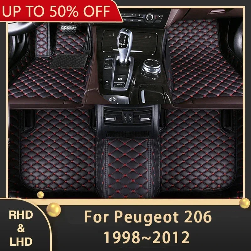 Car Floor Mats For Peugeot 206 206+ 1998~2012 Custom Auto Foot Pads Leather Carpet Interior Accessories 2007 2008 2009 2010 2011