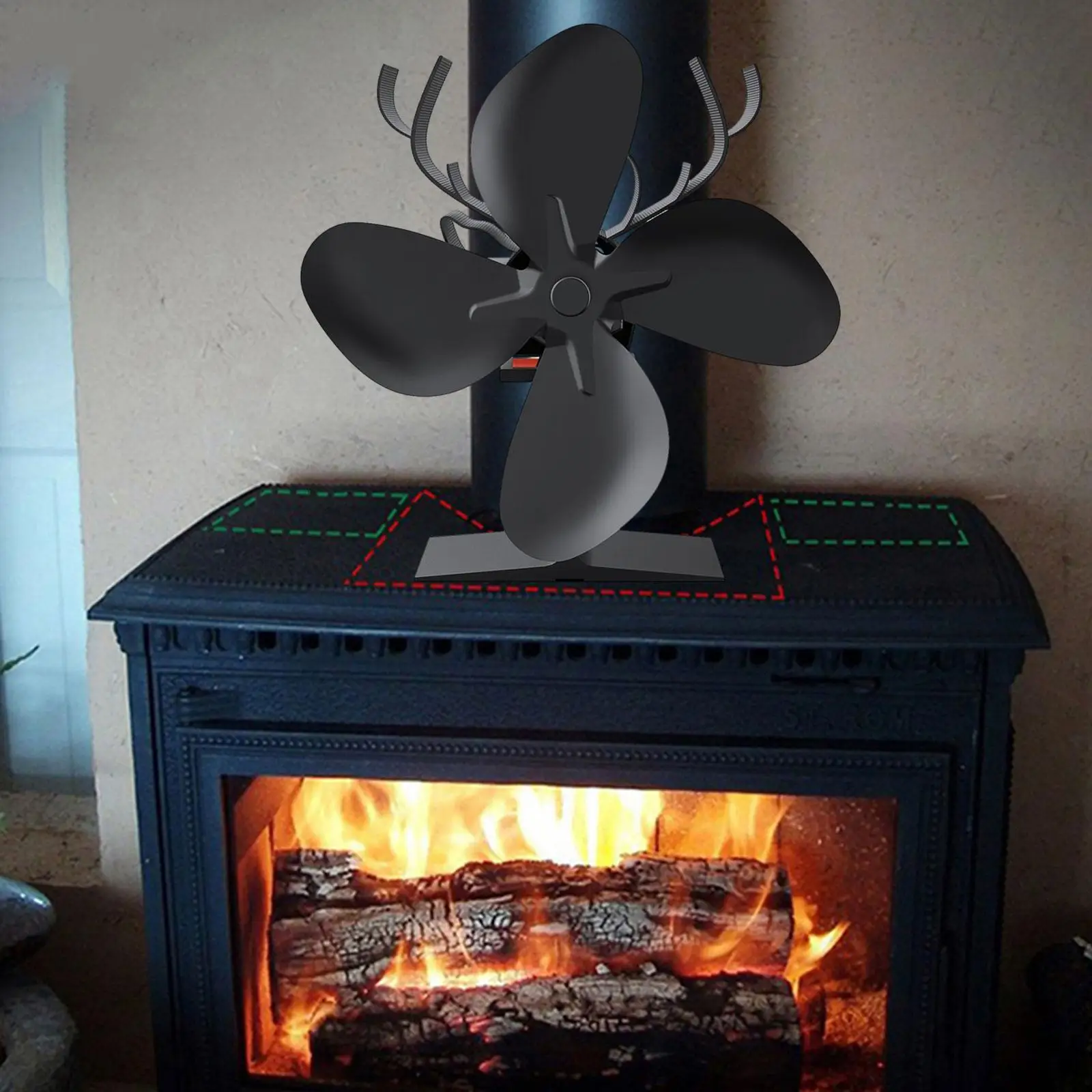 Christmas Wood Burning Stove Fan Fireplace Fan Sturdy Silent Running 4 Blade