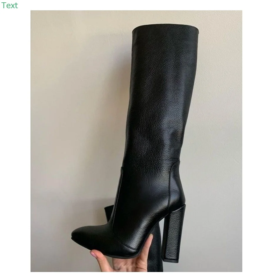 

Black Knee High Matte Leather Boots Chunky Heel Sexy Fashionable Cool Winter Casual Big Size Woman Shoes Zapatillas Mujer