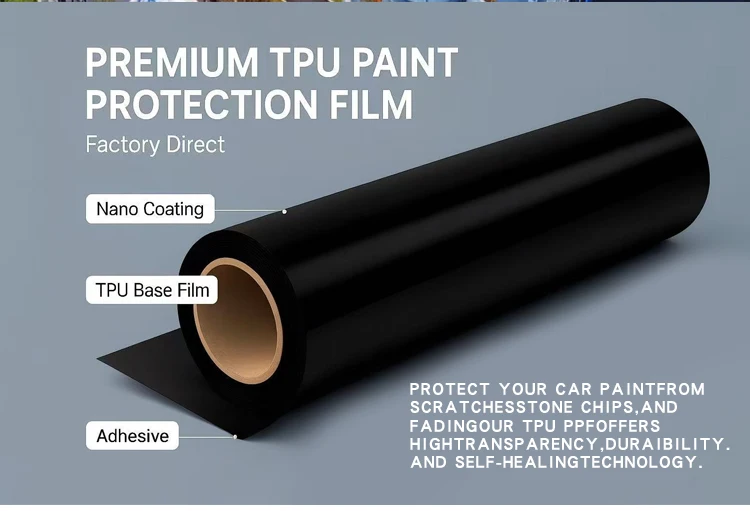 ฟิล์มไวนิล TPU สีดำเงาแบบมืออาชีพ ปี 2025 ทนทานเป็นพิเศษ พร้อมเคลือบกันน้ำสำหรับตัวถังรถยนต์