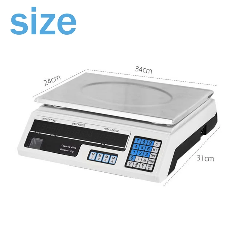 40KG Electronic Commercial Computing Scale With LCD Display For Retail Outlet Store, Kitchen, Restaurant Market US Plug