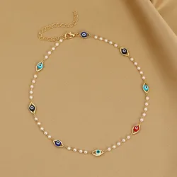 Lucky Turkish Evil Eye Choker Necklace for Women Small Pearl Chains Collar Necklace Girls Short Neck Chains Pearls Jewelry Gifts
