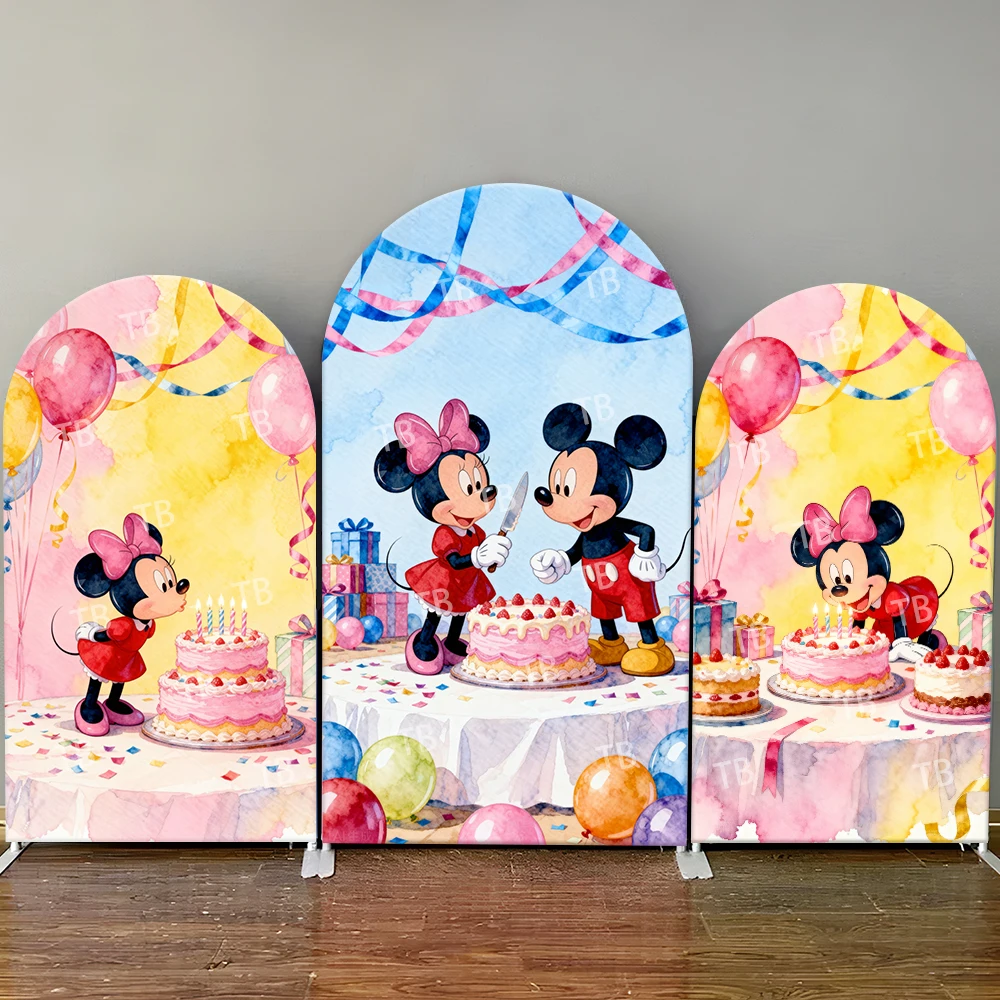 

Mickey & Minnie Mouse Arch Backdrop Cover Birthday Party Watercolor Cake Balloons Photo Booth Props for Events & Home Decoration
