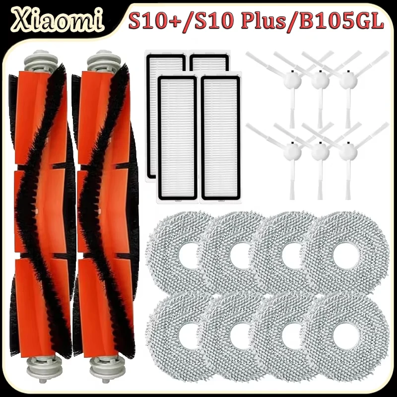 For Xiaomi S10+/S10 Plus/B105GL Robot Vacuum Cleaner Accessories Main Brush HEPA Filter Side Brush Mop Cloth Replacement Parts
