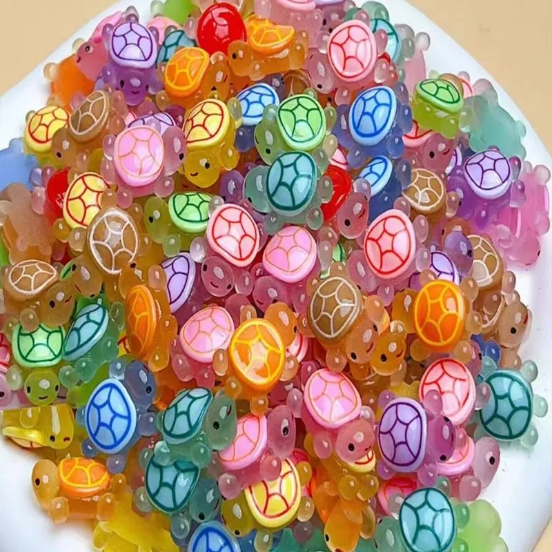 100pcs Miniature Sea Turtle Figurines,Luminous Mini Resin Tortoise Figures Multi-Color Tiny Toys Glow In The Dark