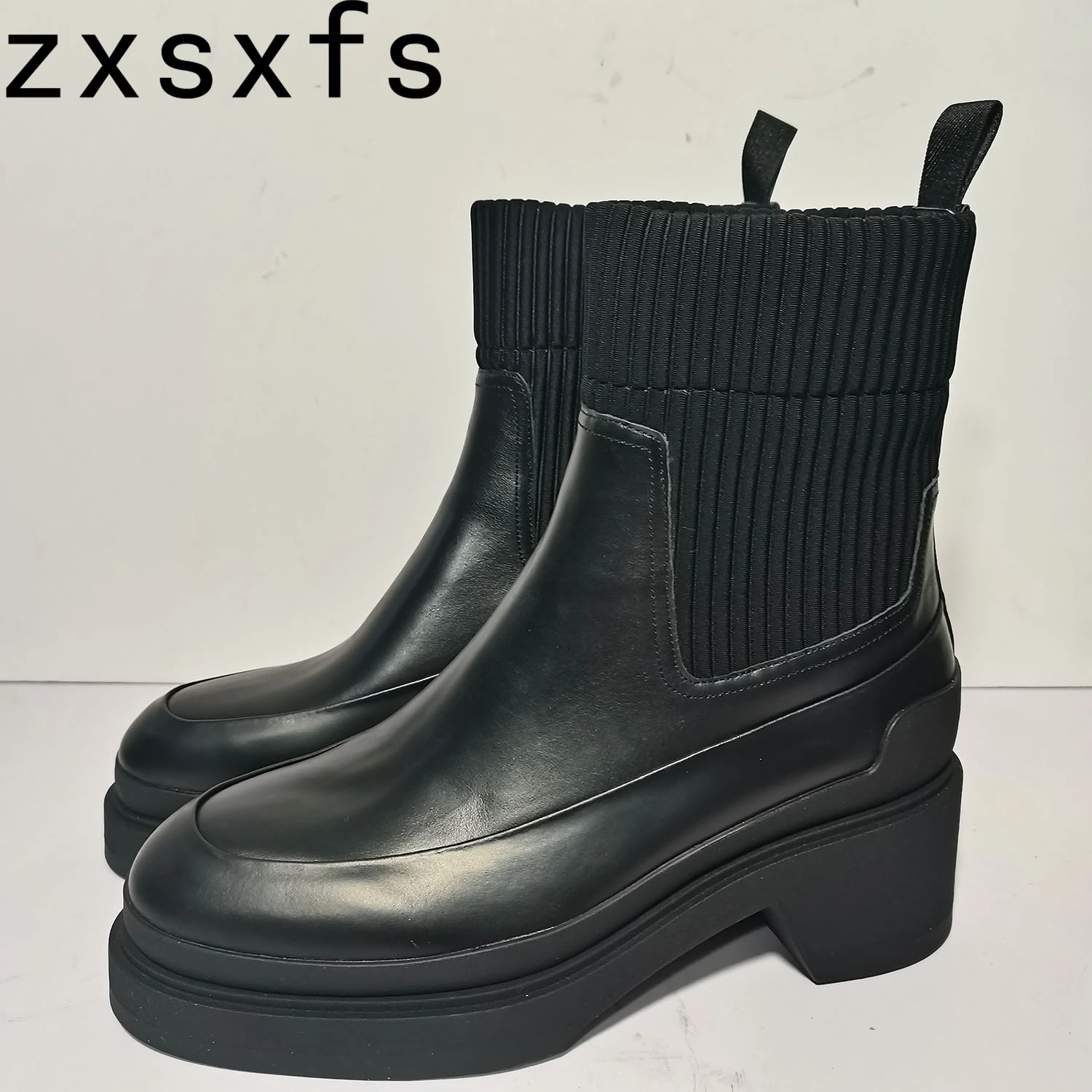 

Fashion Round Toe Ankle Boots Woman Thick Sole Platform Shoes Leisure Luxury Quality Slip On Genuine Leather Boots Women 2023