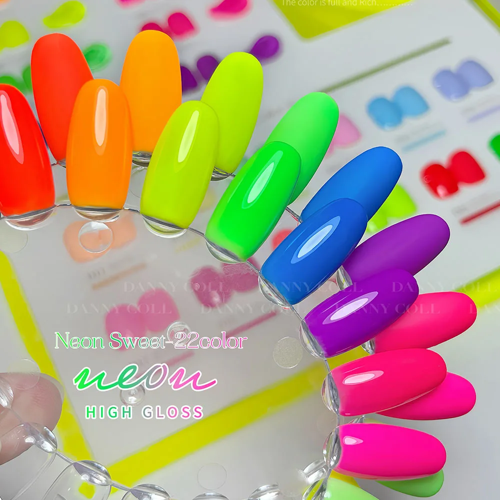 22-teiliges Gel-Nagellack-Set in fluoreszierenden Neon-Rot-Rosa-Farben mit Karte, helles Blau, Soak Off UV-LED-Nagelkunst-Lack, Maniküre-Set