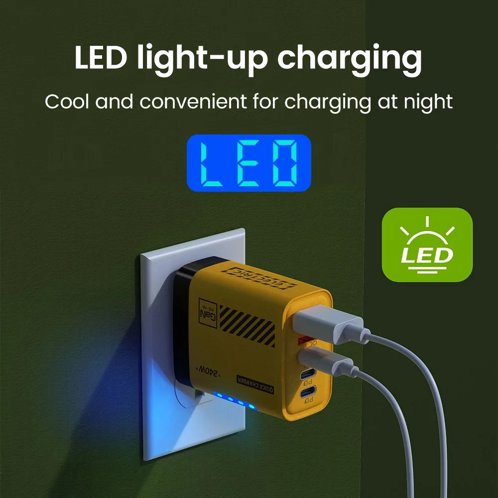 240 واط شاحن سريع نوع C شحن سريع 3.0 5 منافذ USB C الجدار مهايئ شاحن آيفون 15 16 سامسونج Xiaomi PD USB شاحن سريع