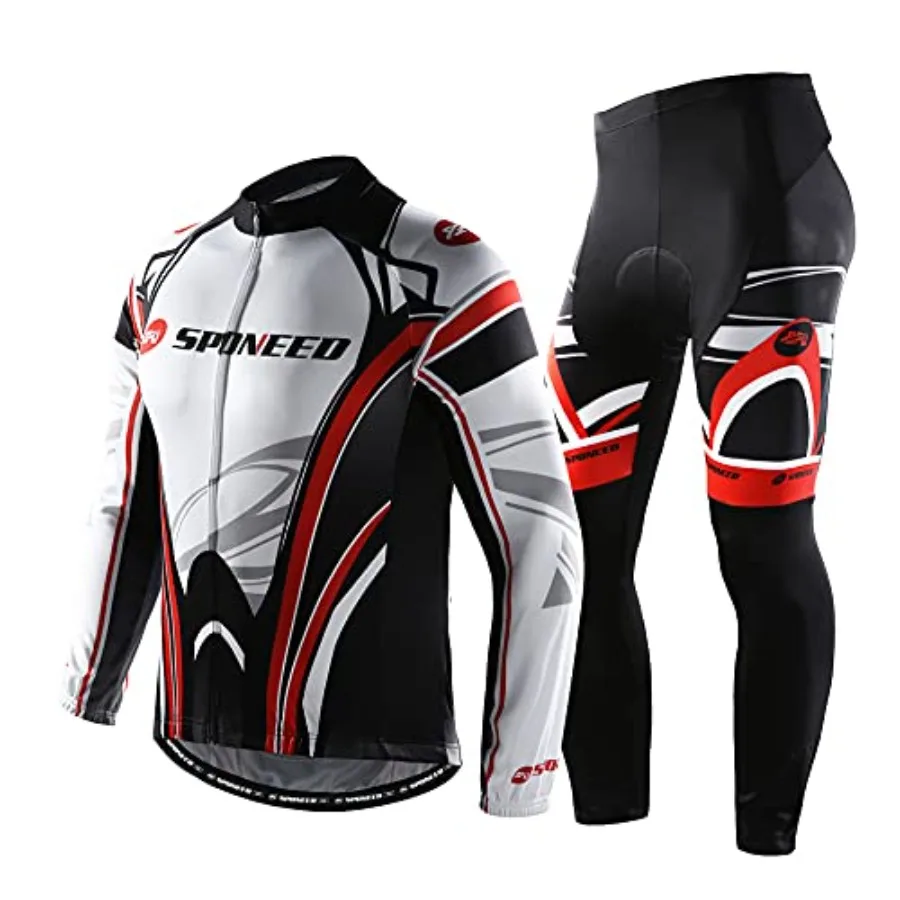 

sponeed Cycling Clothes for Men Long Sleeve Mountain Bike Road Bicycle Shirt Jerseys Padded Pants Biking Outfits