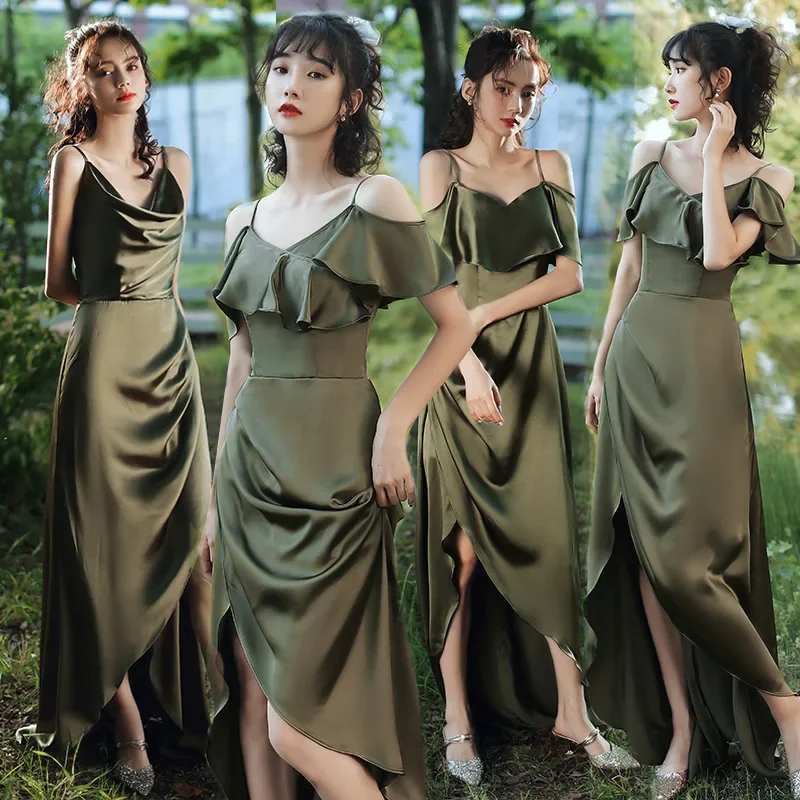 Bridesmaid Dress Girlfriend Group Summer New Satin Long Sisters Temperament Mori Celebrity Banquet Bridesmaid Dress