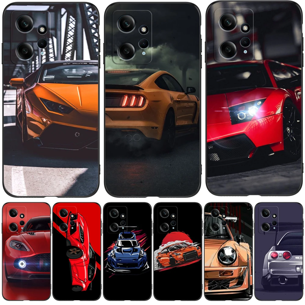 Black Tpu Case For Xiaomi Redmi Note 12 4G 5G Plus Global Case Redmi Note12 pro+ 5g Phone Cover Luxury sports car