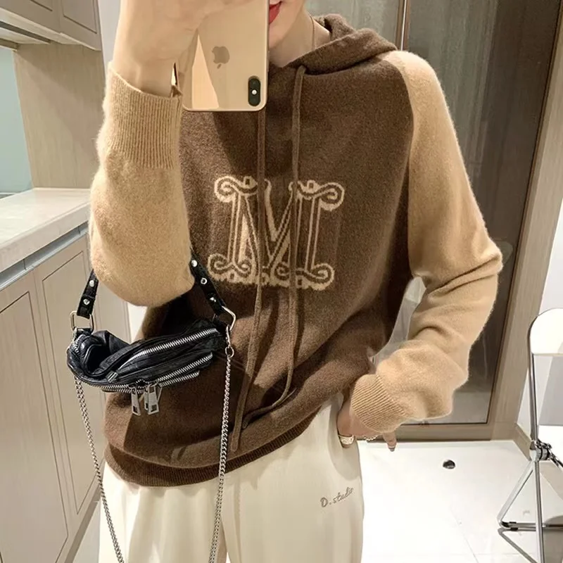 Women\'s Fashion Versatile Loose Hooded Pullover Knitted Panel Elegant Skin Friendly Sweater Autumn And Winter New Chic Bottoming