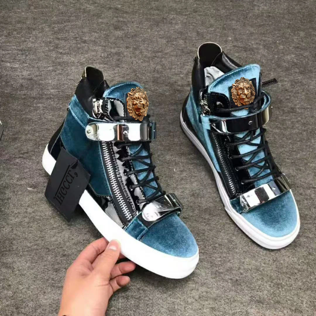 

High-top fleece double zipper sports casual board shoes European men's autumn and winter genuine leather couple shoes for men