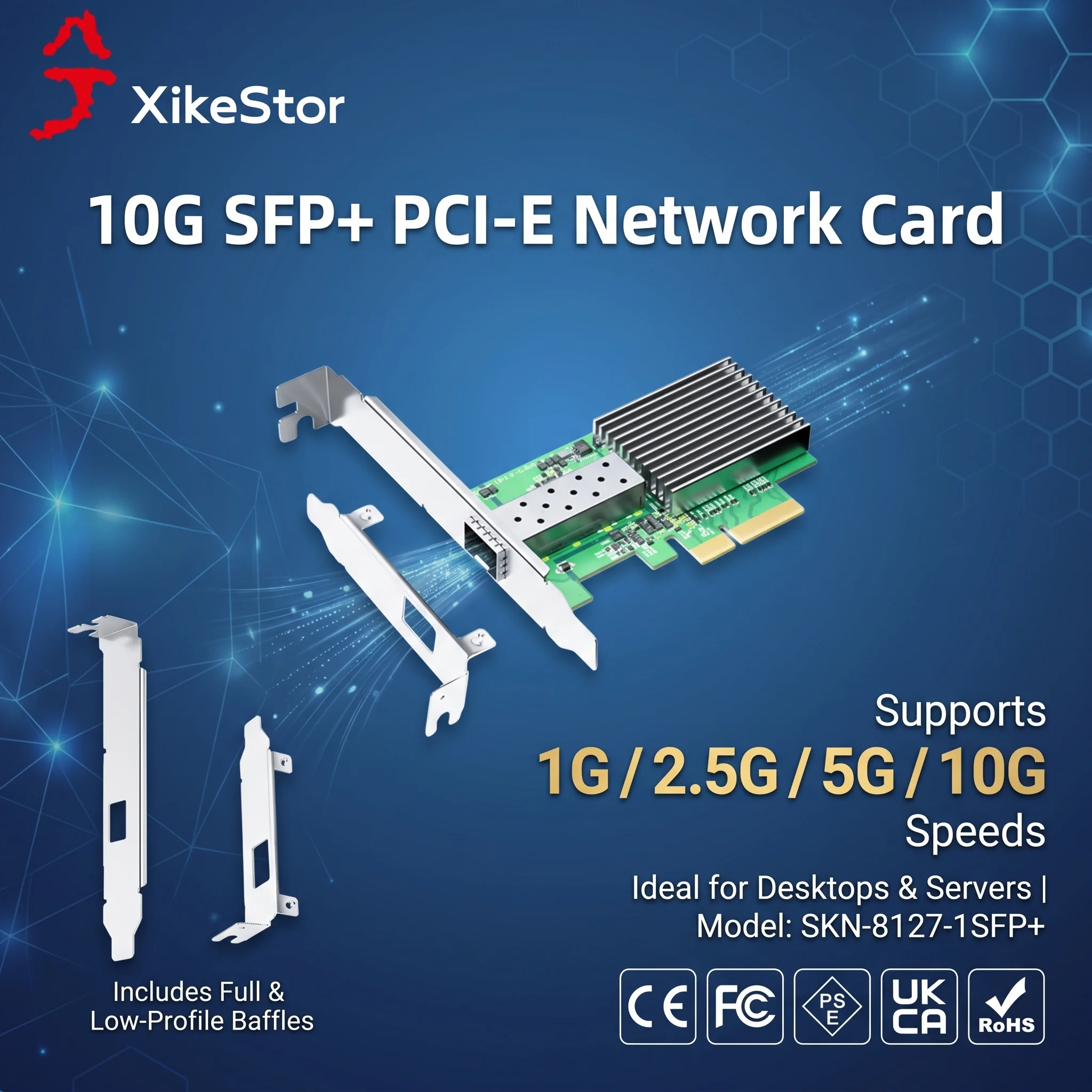 XikeStor 10G ギガビットイーサネット PCIe X4 デスクトップサーバー有線ネットワークカード SKN-8127AF-1SFP+ 1G/2.5G/5G/10G データレート対応