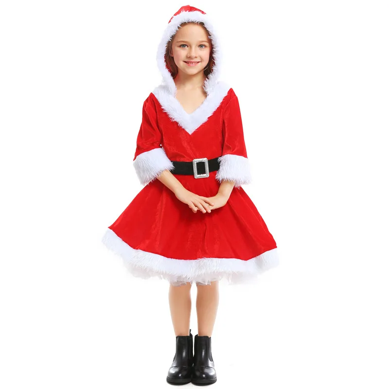 

Christmas Children Clothes Girl Dress Cosplay Red Santa Claus One Dress New Christmas Child Festivals Party Dresses