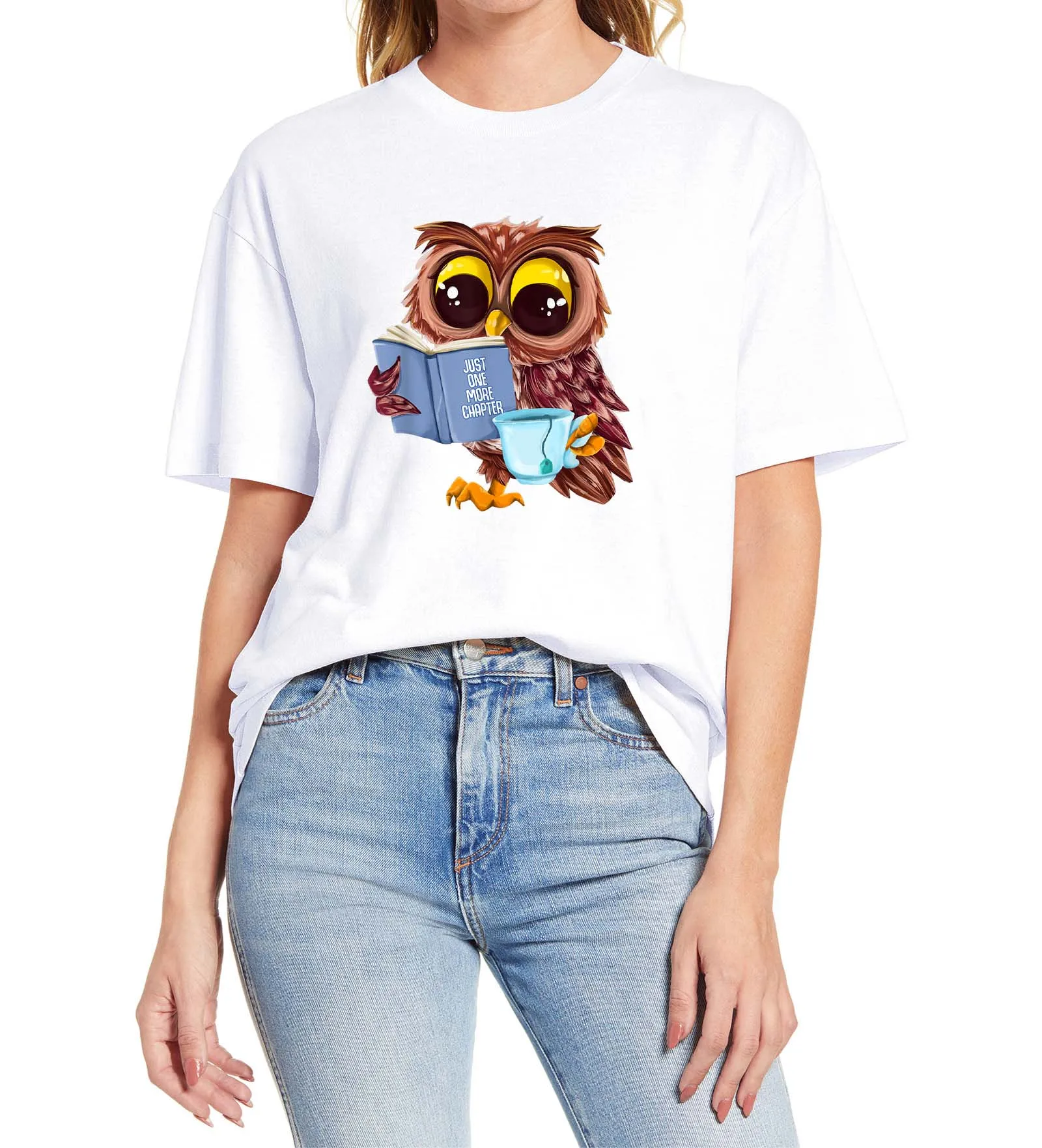 

Cartoon Owl Printing Party Gifts Women Casual 100% Cotton T-Shirt Harajuku Tee Fashion Summer Fashionable New Street Style Shirt