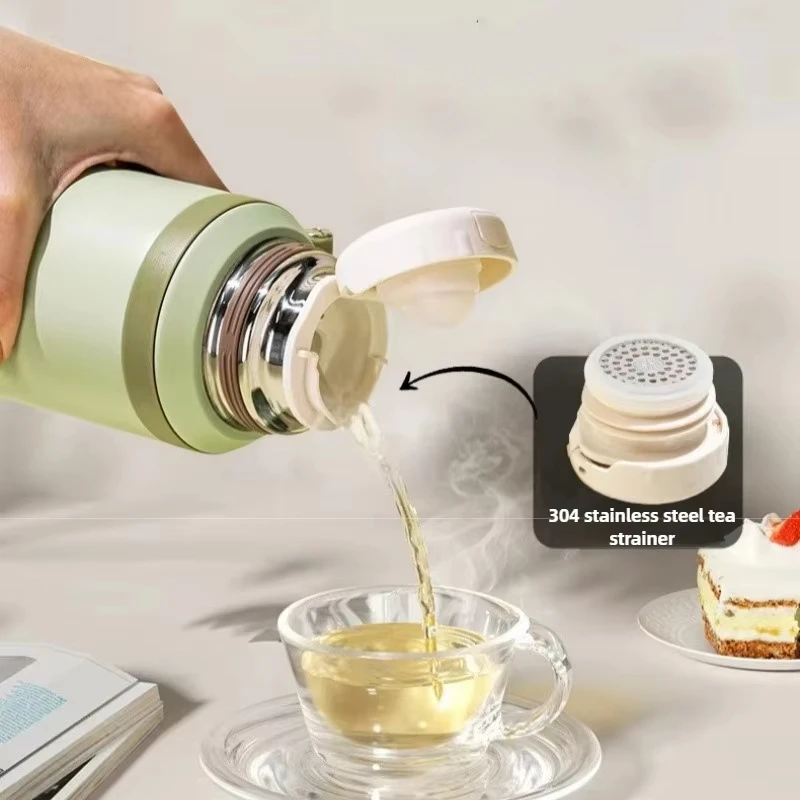 كوب ترمس جديد 600 مللي 24 ساعة زجاجة مياه معزولة مع كوب محمول بهلوان للتخييم والتنزه