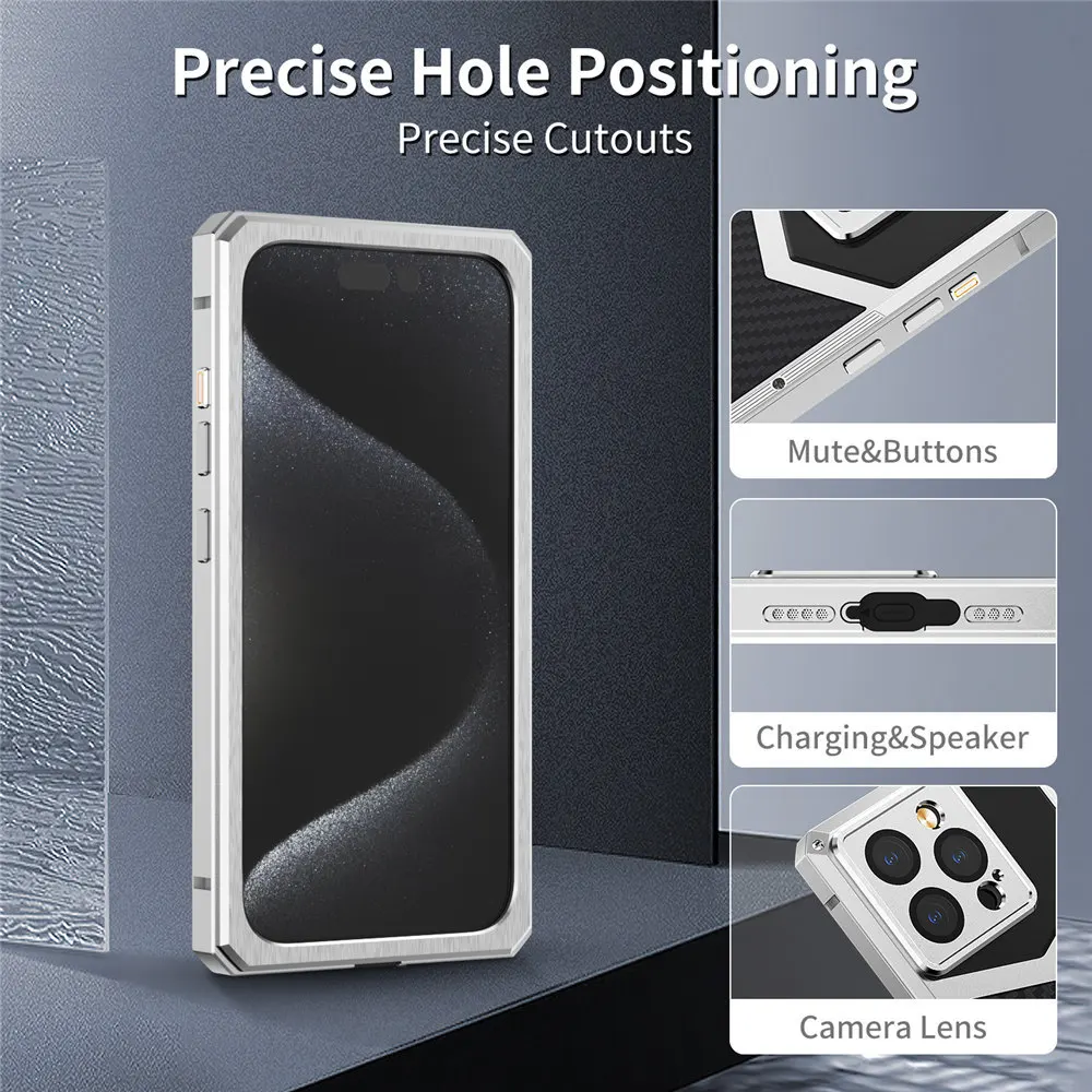 Imagem -04 - Genuine Real Carbon Fiber Aramid Metal Case Full Protect Capa Película de Vidro Lente Câmeral Iphone 15 Pro Max 14 13 Pro