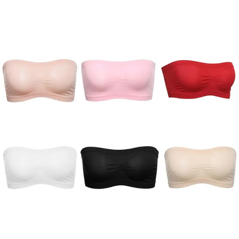 Sujetador tubo bandeau elástico sin tirantes, talla única, sin tirantes, parte superior trasera malla, color liso