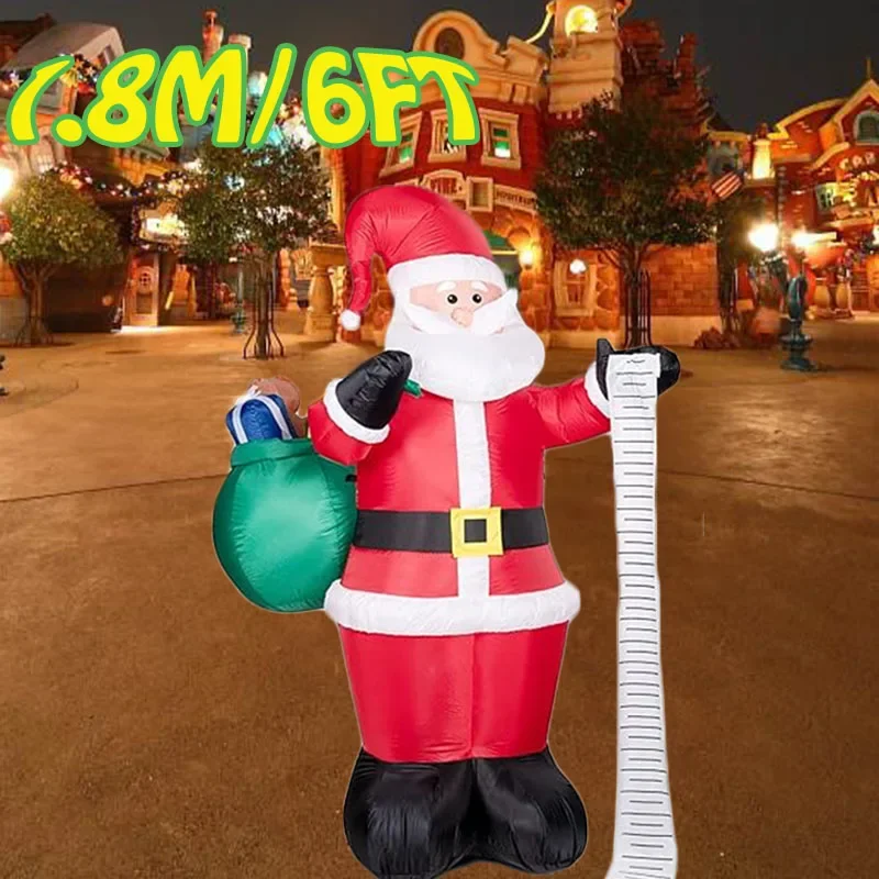 6FT Christmas Decoration Inflatable Wish list Santa Built-in LED Lights Xmas Party Indoor Outdoor Garden Party Scene Ornament