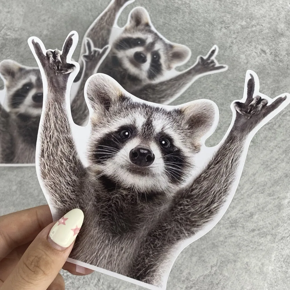 Funny Raccoon Cartoon Waterproof Vinyl Motorcycle Stickers Durable Decals for Motorbike Body Fuel Tank Exterior Decoration