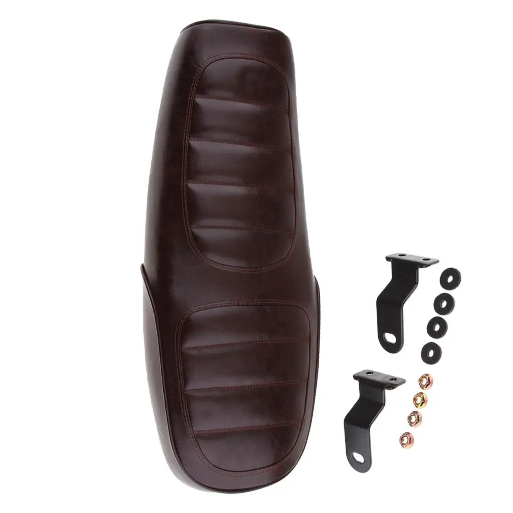 Durable 63cm Motorcycle Retro Seat Cafe Racer Vintage Seat Flat Brat Saddle Cushion Brown